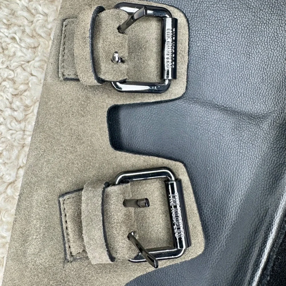 New The Kooples Olive Suede Double Buckle Slides Sandal Khaki Green EU 43 Men 10